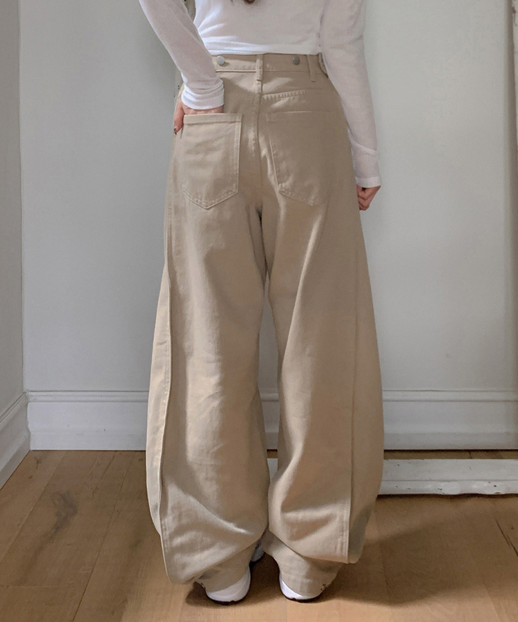 【丈別】ピンテックボタンワイドパンツ BEIGE