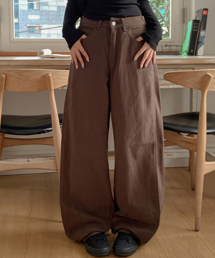 【丈別】ピンテックボタンワイドパンツ BROWN