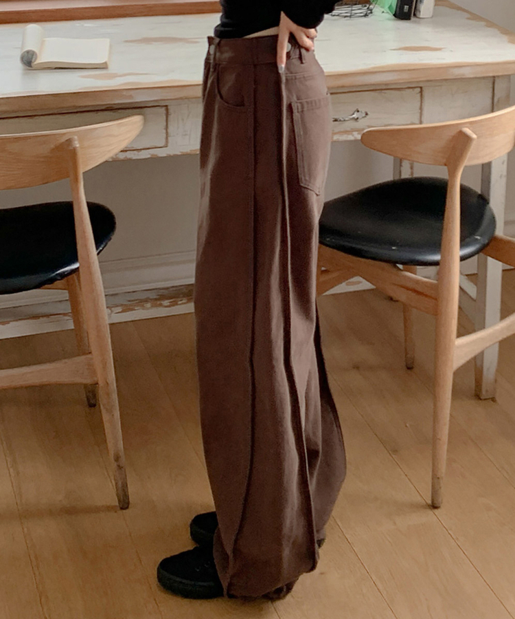 【丈別】ピンテックボタンワイドパンツ BROWN