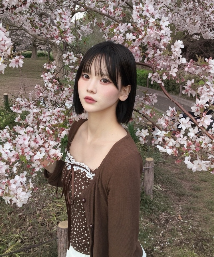 【SET】잔꽃무늬 캐미솔 가디건 브라운