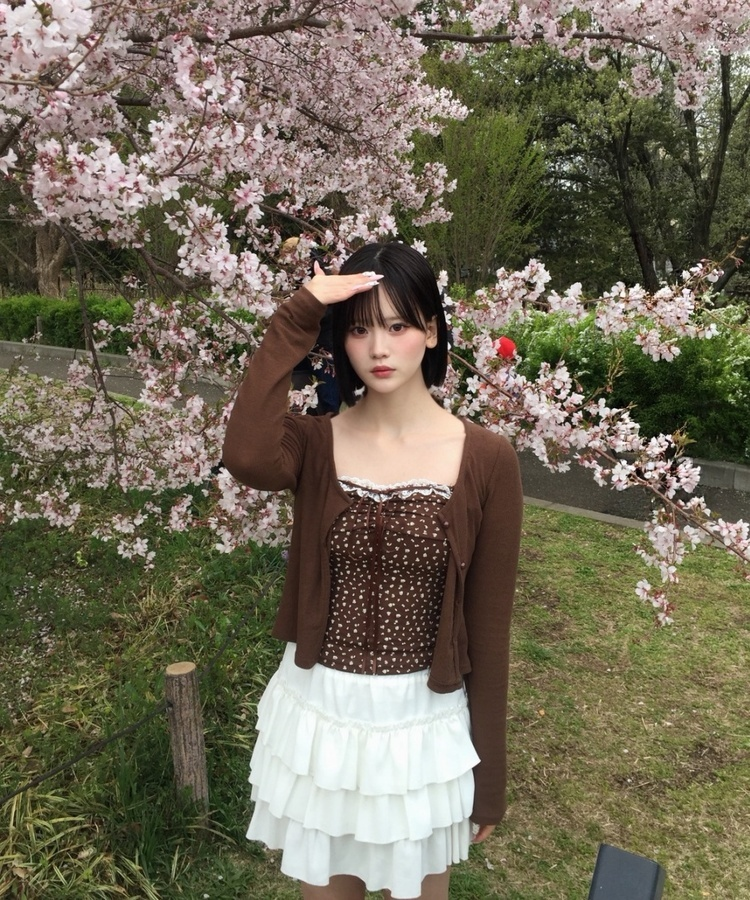 【SET】잔꽃무늬 캐미솔 가디건 브라운