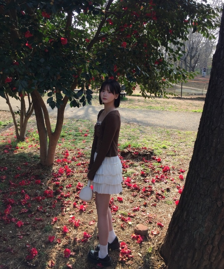 【SET】잔꽃무늬 캐미솔 가디건 브라운