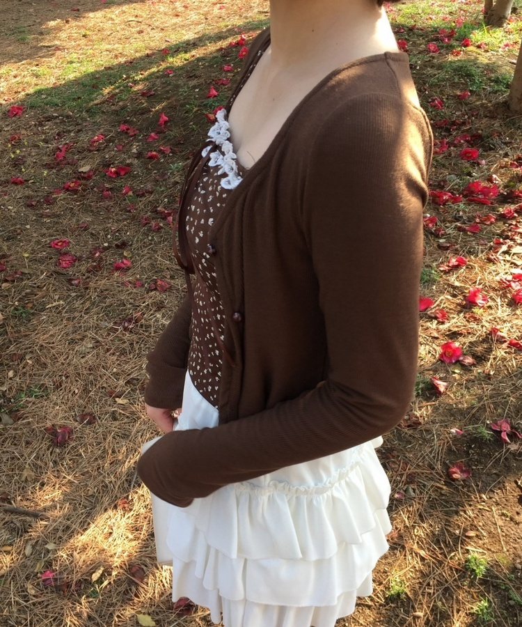 【SET】잔꽃무늬 캐미솔 가디건 브라운