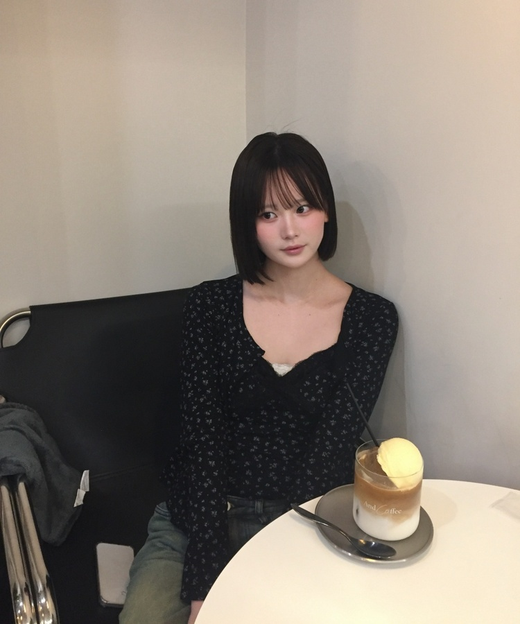 【SET】플라워 레이스 나시 가디건 블랙