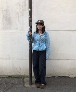 ウェーブ切り替えワイドパンツ NAVY