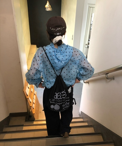 ウェーブ切り替えワイドパンツ NAVY