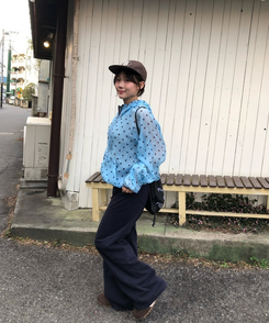 ウェーブ切り替えワイドパンツ NAVY