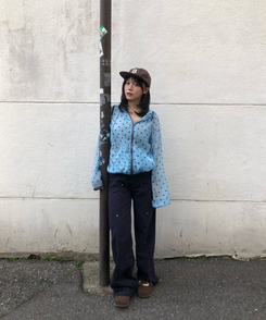 ウェーブ切り替えワイドパンツ NAVY