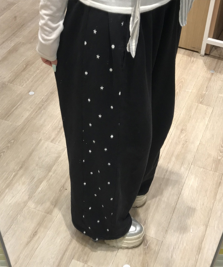 サイドドットプリントパンツ BLACK