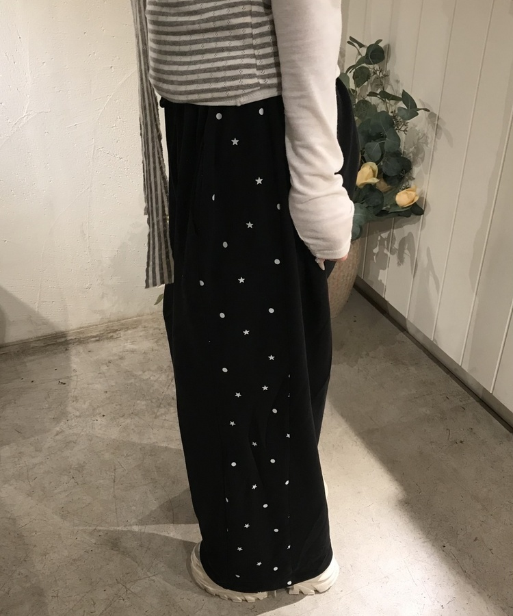 サイドドットプリントパンツ BLACK