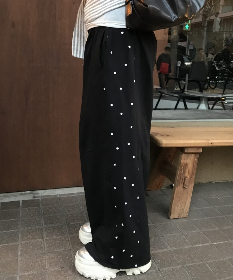 サイドドットプリントパンツ BLACK