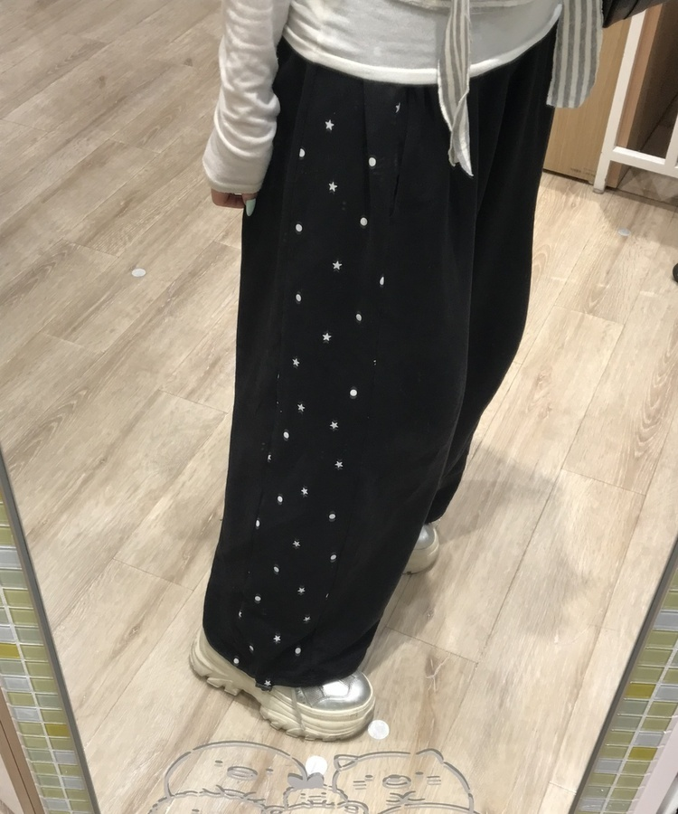 サイドドットプリントパンツ BLACK