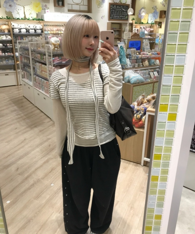 サイドドットプリントパンツ BLACK