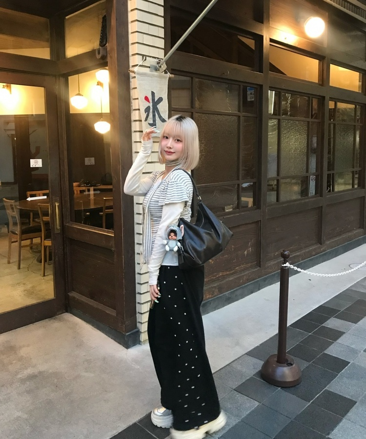 サイドドットプリントパンツ BLACK