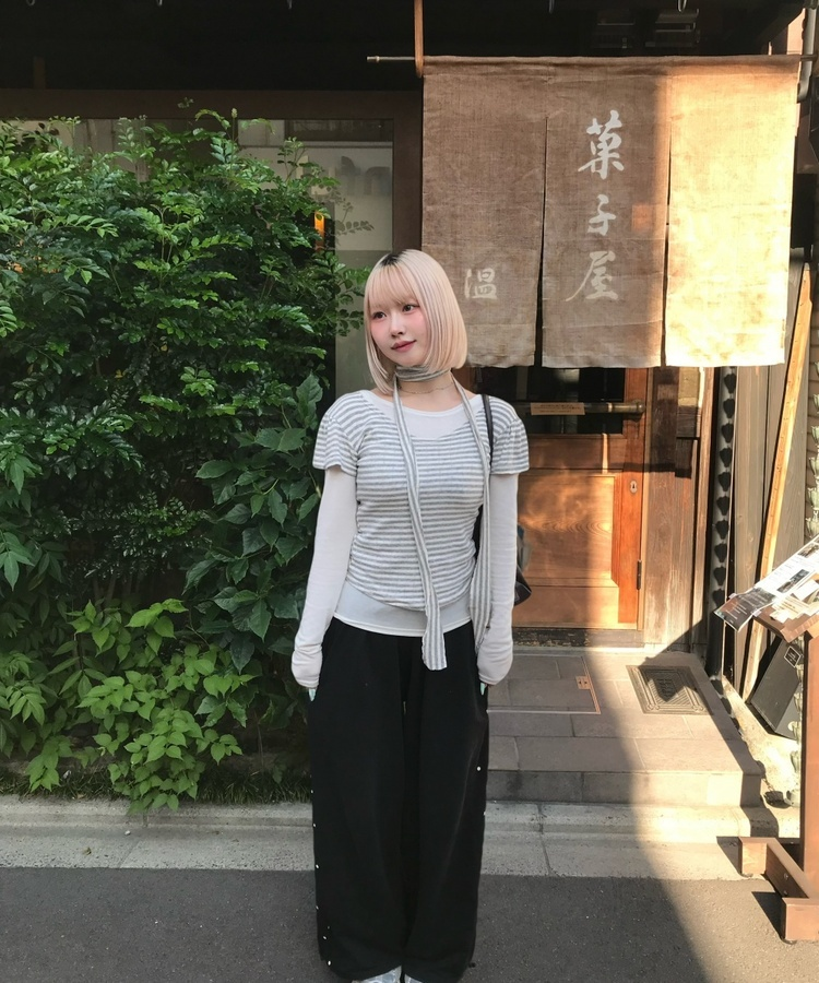 サイドドットプリントパンツ BLACK