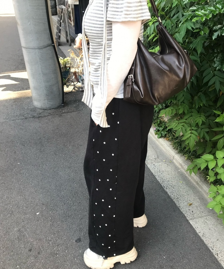 サイドドットプリントパンツ BLACK