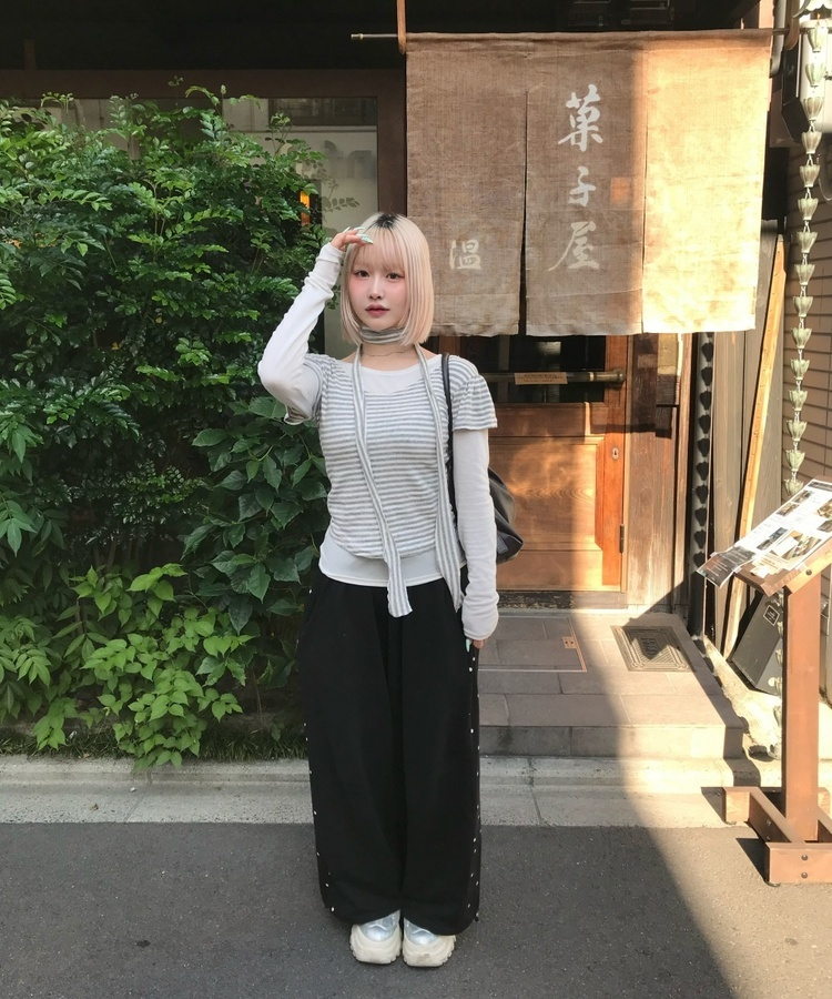 サイドドットプリントパンツ BLACK
