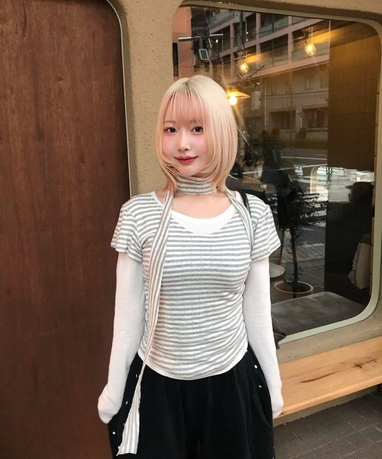 【タイ付き】VネックボーダーTシャツ GREY