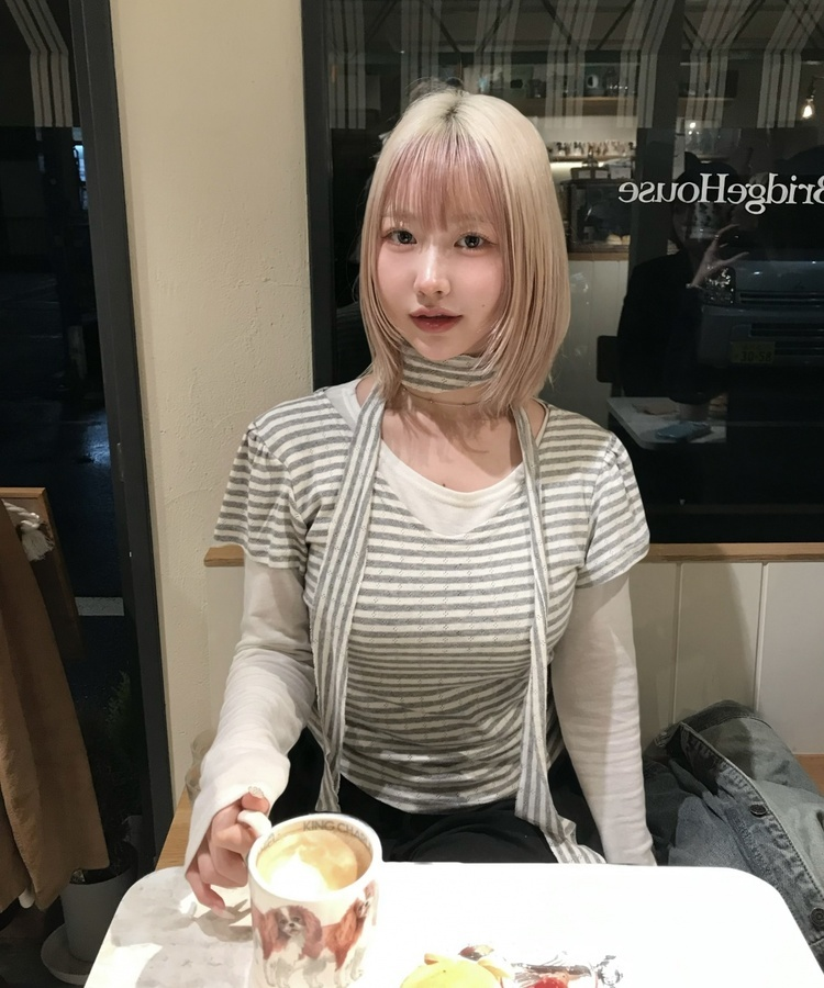 【タイ付き】VネックボーダーTシャツ GREY