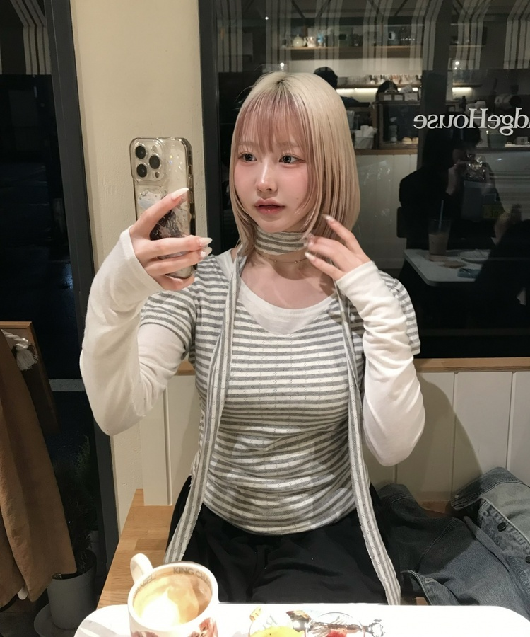 【タイ付き】VネックボーダーTシャツ GREY