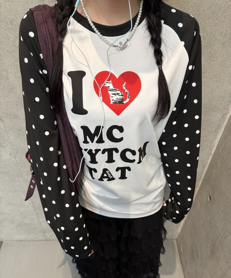 ドット柄ラグランTシャツ｜長袖Tシャツ｜韓国ファッション通販 SONA