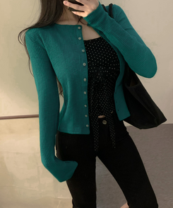 スリムリブニットカーディガン(7color) TEAL