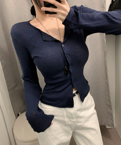 スリムリブニットカーディガン(7color) NAVY