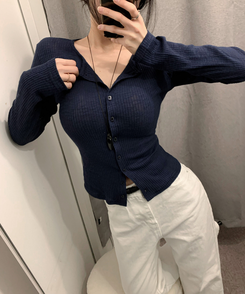スリムリブニットカーディガン(7color) NAVY