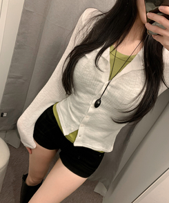 スリムリブニットカーディガン(7color) IVORY