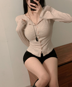 スリムリブニットカーディガン(7color) BEIGE