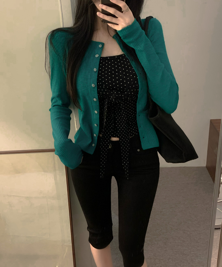 スリムリブニットカーディガン(7color) TEAL