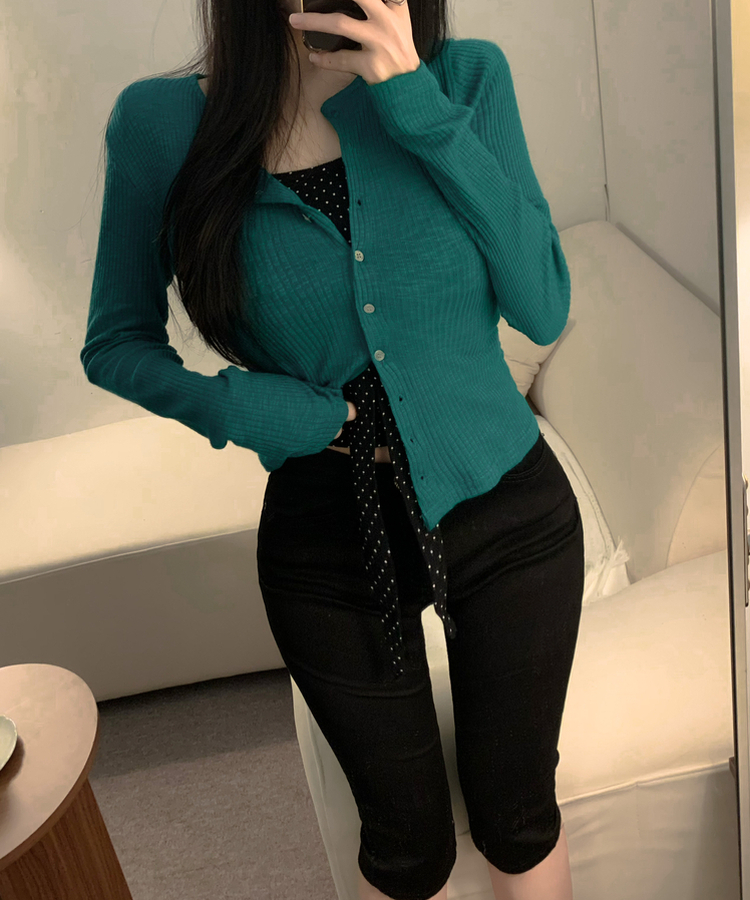 スリムリブニットカーディガン(7color) TEAL