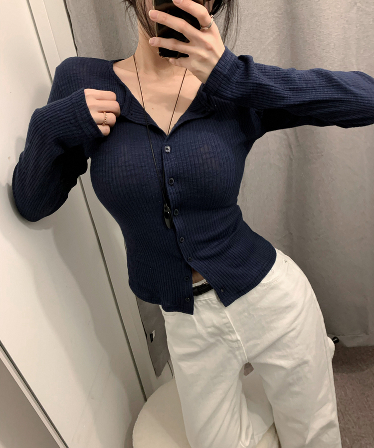 スリムリブニットカーディガン(7color) NAVY