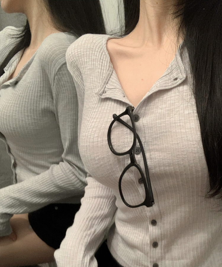 スリムリブニットカーディガン(7color) GREY