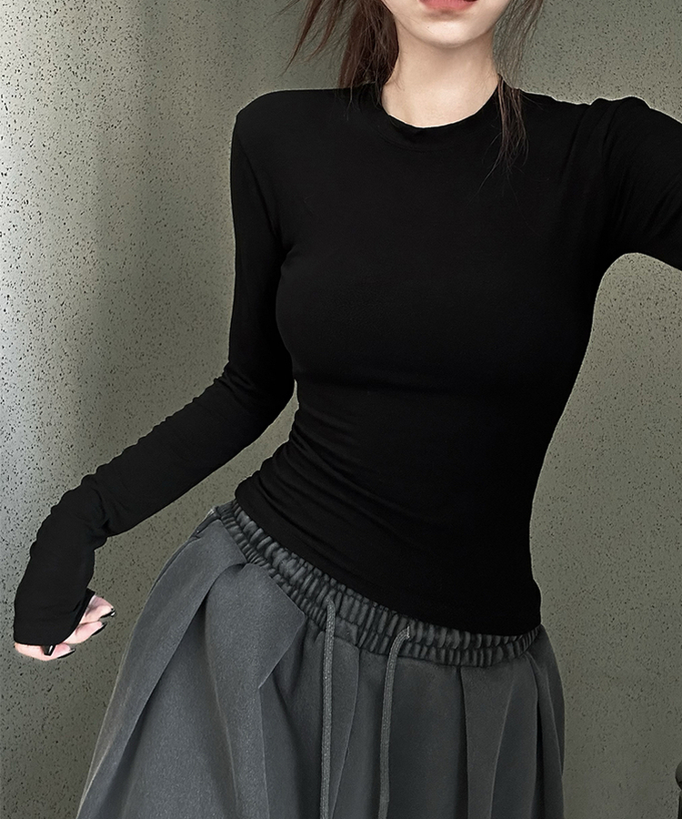 シンプルスリム長袖Tシャツ(5color) BLACK