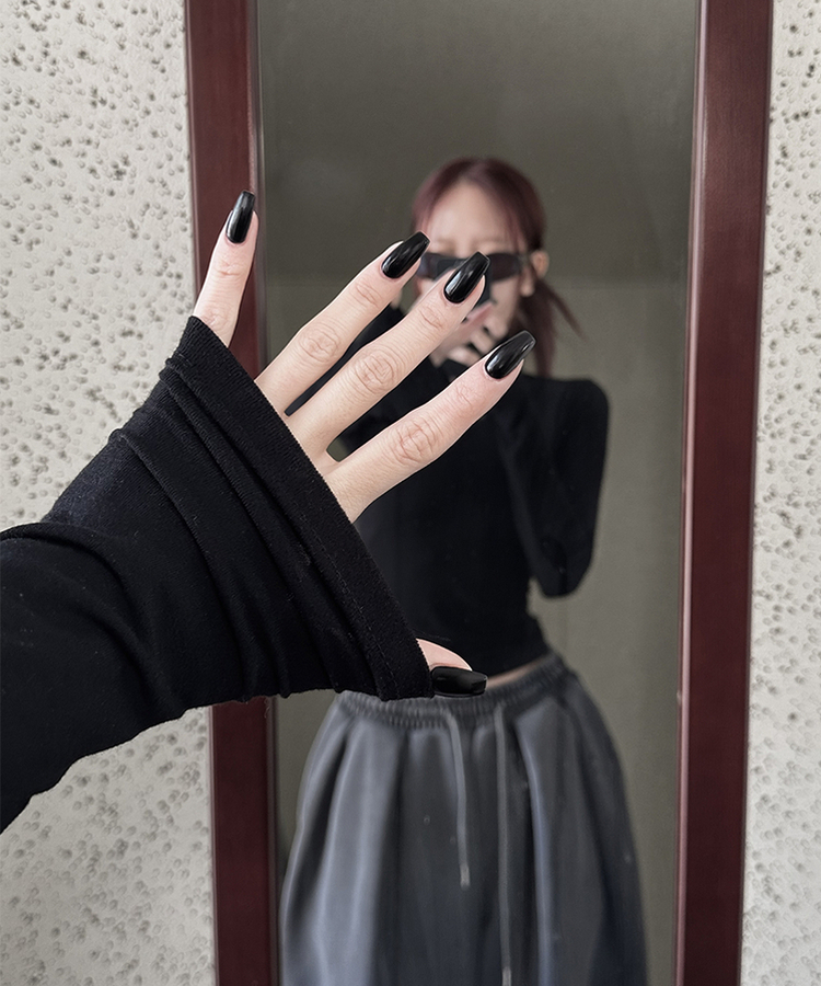 シンプルスリム長袖Tシャツ(5color) BLACK