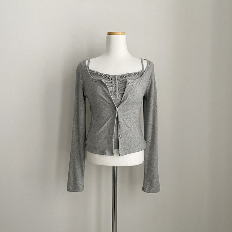 청순벚꽃룩 레이스 프릴 버튼 셔링 크롭 나시 크롭 핑크 가디건 레이어드 세트