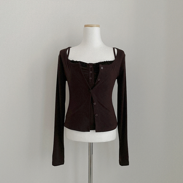 청순벚꽃룩 레이스 프릴 버튼 셔링 크롭 나시 크롭 핑크 가디건 레이어드 세트