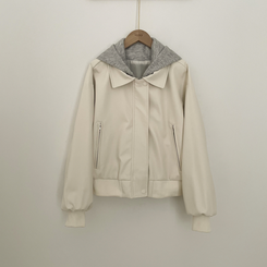 レイヤードフードレザーオーバーフィットジャケット