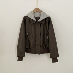 レイヤードフードレザーオーバーフィットジャケット