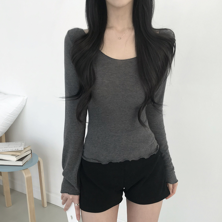 ベーシックUネック長袖Tシャツ CHARCOAL