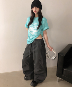 【丈別】バンディングカーゴピンタックワイドパンツ(5color) CHARCOAL