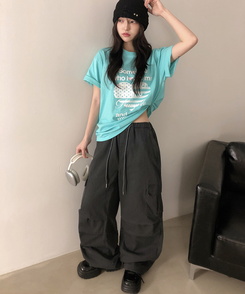 【丈別】バンディングカーゴピンタックワイドパンツ(5color) CHARCOAL