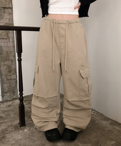 【丈別】バンディングカーゴピンタックワイドパンツ(5color) BEIGE