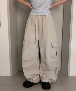 【丈別】バンディングカーゴピンタックワイドパンツ(5color) GREY