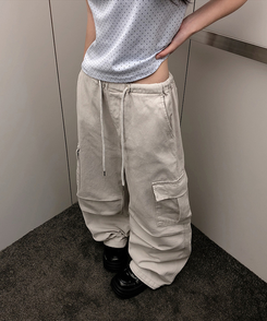 【丈別】バンディングカーゴピンタックワイドパンツ(5color) GREY