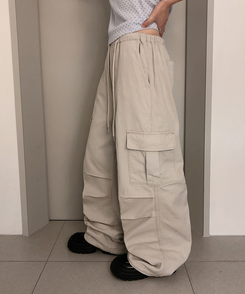【丈別】バンディングカーゴピンタックワイドパンツ(5color) GREY