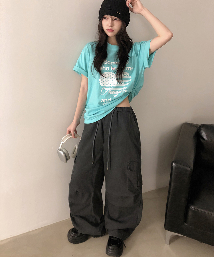 【丈別】バンディングカーゴピンタックワイドパンツ(5color) CHARCOAL