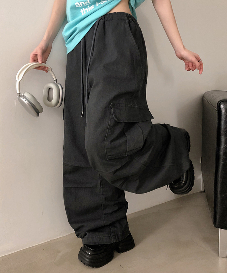 【丈別】バンディングカーゴピンタックワイドパンツ(5color) CHARCOAL