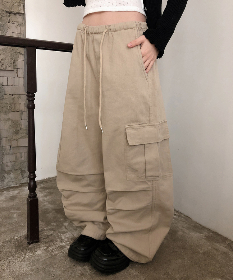 【丈別】バンディングカーゴピンタックワイドパンツ(5color) BEIGE
